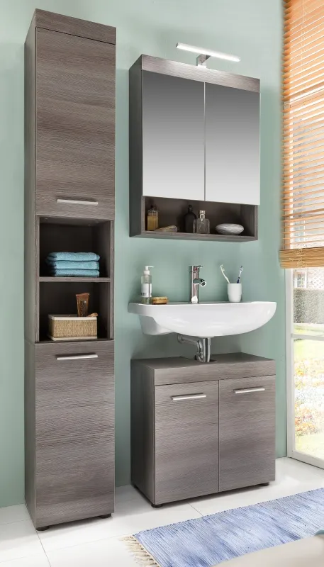 Badezimmer-Set Runner | rauchsilber | 3-teilig mit Aufsatzleuchte