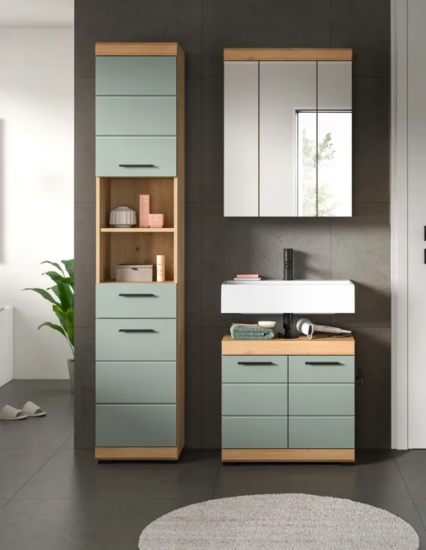 Badezimmer-Set Scout 2 | Salbei / Artisan Eiche | 3-teilig | optional Aufsatzleuchte
