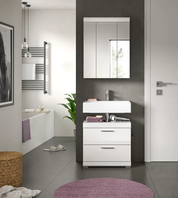 Badezimmer-Set Scout 2 | weiß Hochglanz / weiß | 2-teilig | optional Aufsatzleuchte