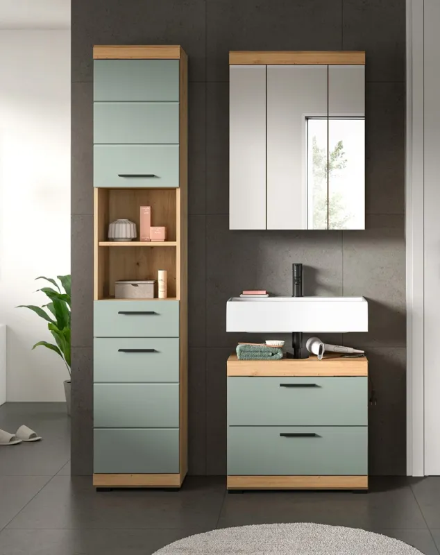 Badezimmer-Set Scout 3 | Salbei / Artisan Eiche | 3-teilig | optional Aufsatzleuchte