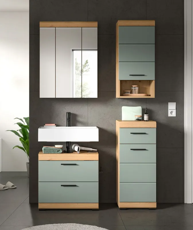 Badezimmer-Set Scout | Salbei / Artisan Eiche | 4-teilig | optional Aufsatzleuchte
