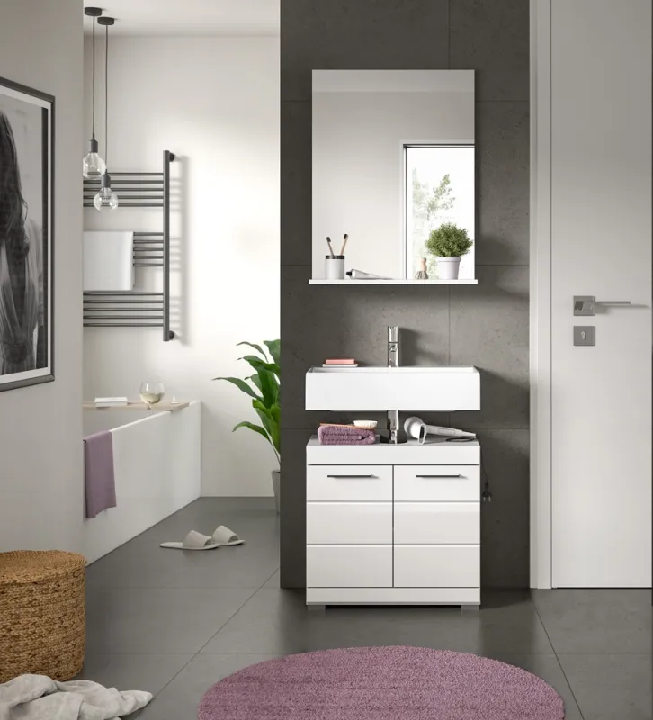 Badezimmer-Set Scout 3 | weiß Hochglanz / weiß | 2-teilig | optional Aufsatzleuchte