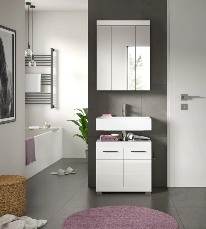 Badezimmer-Set Scout | weiß Hochglanz / weiß | 2-teilig | optional Aufsatzleuchte