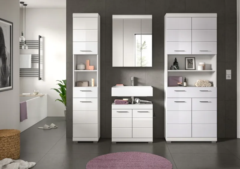 Badezimmer-Set Scout | weiß Hochglanz / weiß | 4-teilig | mit Aufsatzleuchte