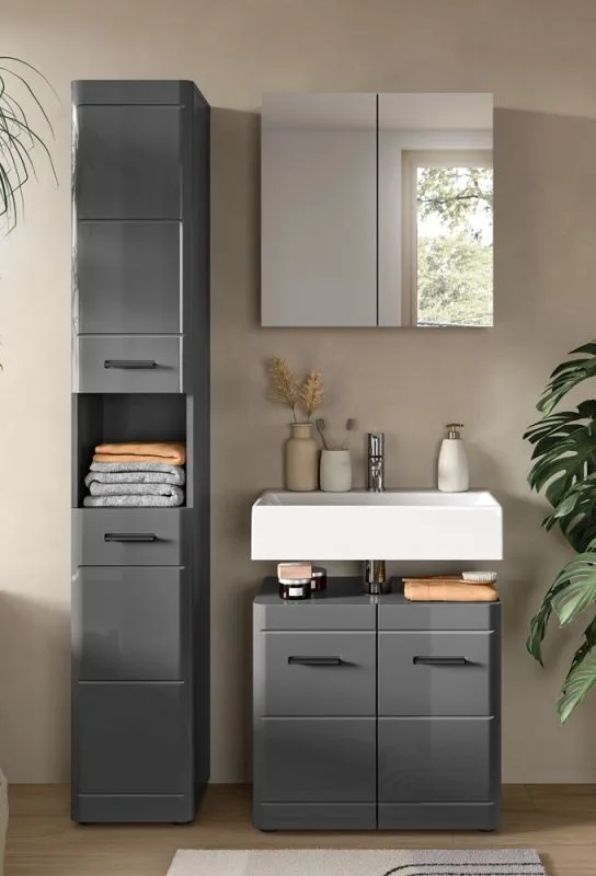 Badezimmer Set Soft | grau Hochglanz | 3-teilig ohne Aufsatzleuchte