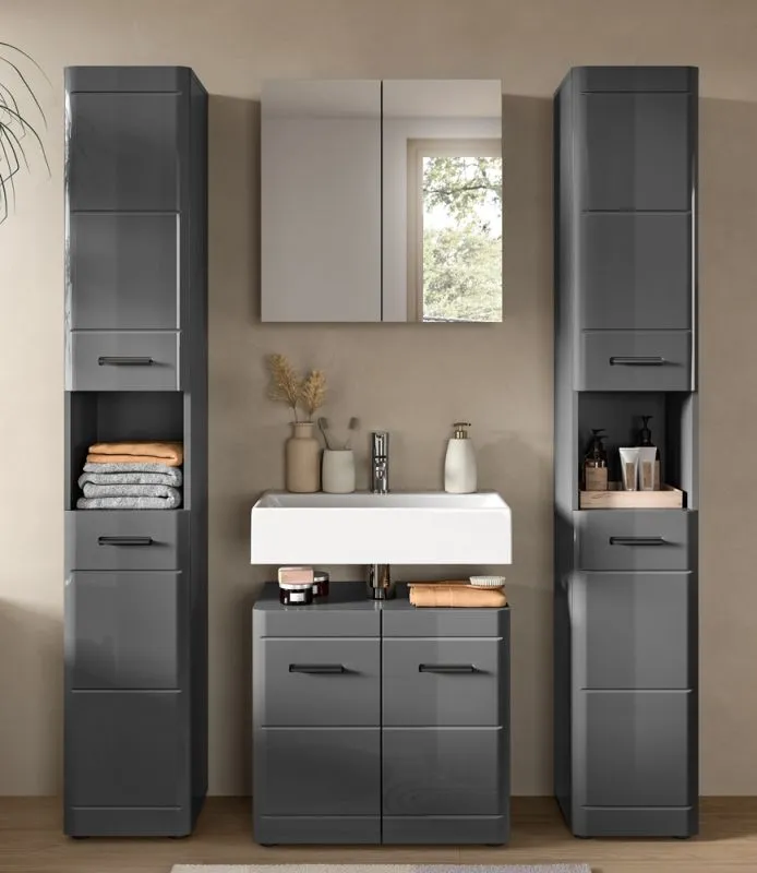 Badezimmer Set Soft | grau Hochglanz | 4-teilig