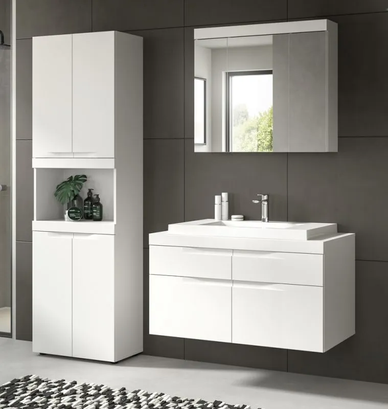 Badezimmer Set Viana 3 | 3-teilig | weiß | inkl. Waschbecken mit Badaufsatzleuchte
