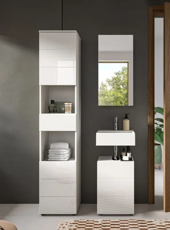 Badezimmer-Set Vira | 3-teilig | weiß / weiß Hochglanz