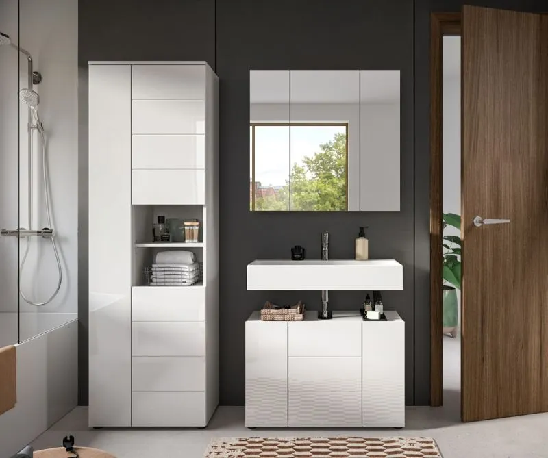 Badezimmer-Set Vira | 3-teilig | weiß / weiß Hochglanz | optional LED Beleuchtung