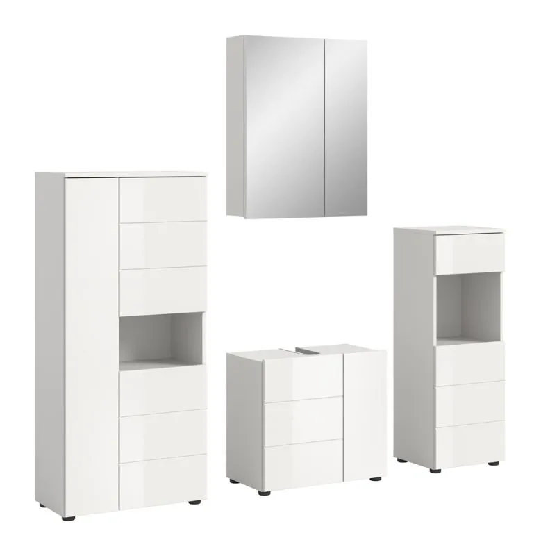 Badezimmer-Set Vira | 4-teilig | weiß / weiß Hochglanz | optional LED Beleuchtung