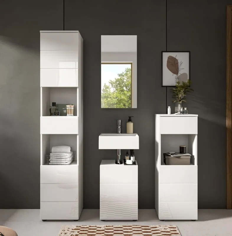 Badezimmer-Set Vira | 4-teilig | weiß / weiß Hochglanz | optional LED Beleuchtung