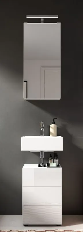 Badezimmer-Set Vira, 2-teilig, weiß Hochglanz, im Bad, Spiegelschrank über Waschtisch mit Unterschrank