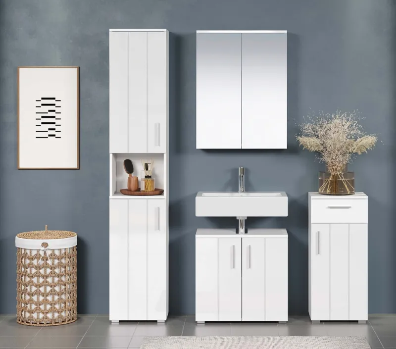 Badezimmer-Set Wons | weiß Hochglanz | 4-teilig mit Beleuchtung