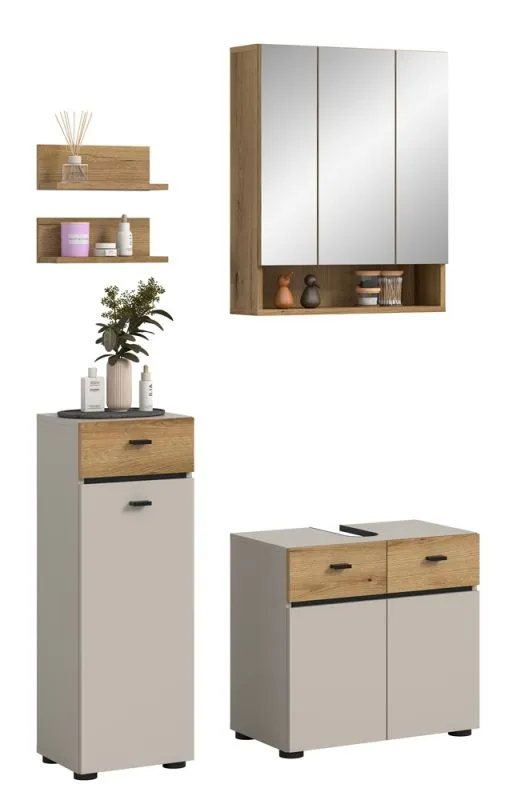 Badkombination Bad Set Aqua | 4-teilig | Kaschmir / Evoke Oak mit Aufsatzleuchte