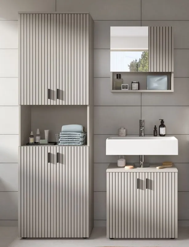 Badkombination Mone | 3-teilig | Kaschmir mit Aufsatzleuchte