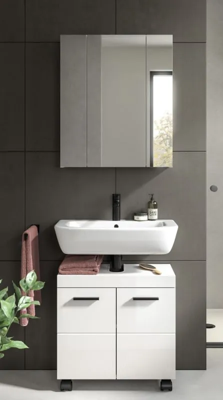 Badkombination Nova 1 | 2-teilig | weiß Hochglanz mit Aufsatzleuchte