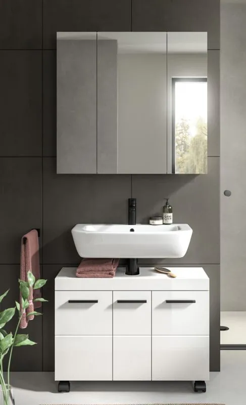 Badkombination Nova 2 | 2-teilig | weiß Hochglanz mit Aufsatzleuchte