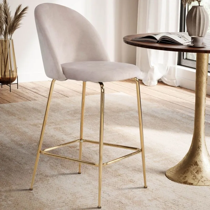 Barhocker 2er Set Diama | mit goldenen Beinen | samt | beige