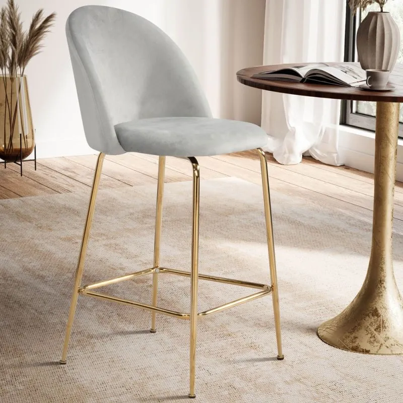 Barhocker 2er Set Diama | mit goldenen Beinen | samt | grau