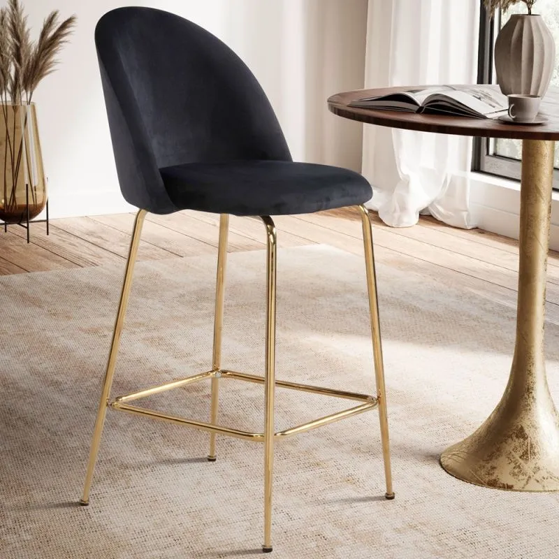 Barhocker 2er Set Diama | mit goldenen Beinen | samt | schwarz