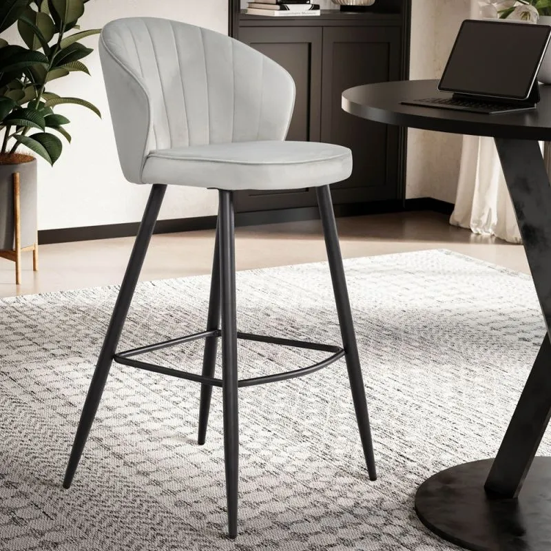 Barhocker 2er Set Shella | mit Fußablage | samt | grau