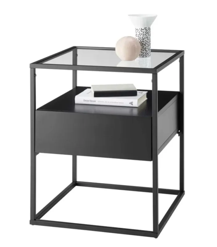 Beistelltisch Evora mit Glasplatte | 43x43 | schwarz