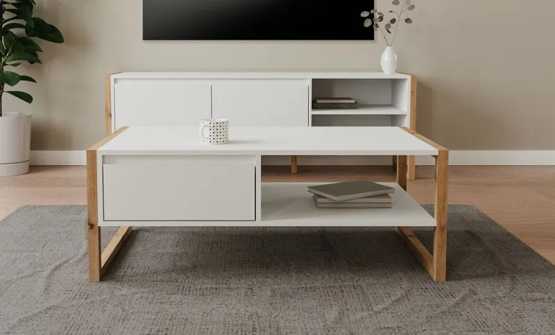 Couchtisch Denver | mit Unterboden | Artisan Eiche / weiß