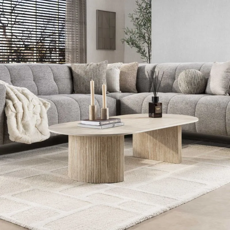 Couchtisch Homa | Keramik Travertin | 135 cm | beige