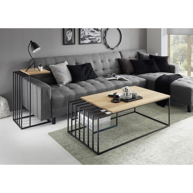 Couchtisch Juba | Eiche massiv | 120x60 | Eichefarben / schwarz