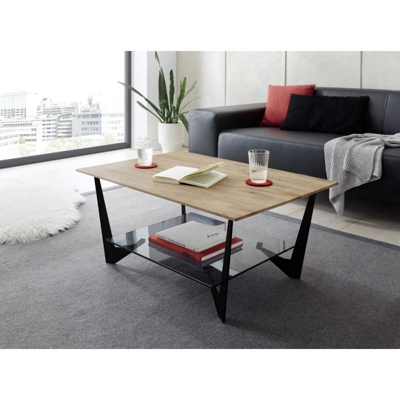 Couchtisch Leon mit Glasablageplatte | 90x60 | Eiche massiv