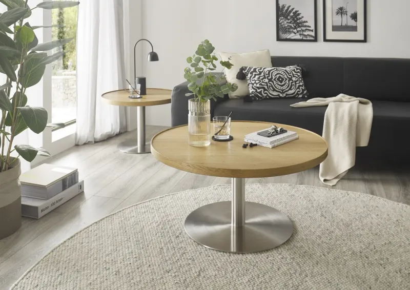 Couchtisch Monteverde | rund | Ø80 | Eiche / Edelstahl | 80 x 40 cm