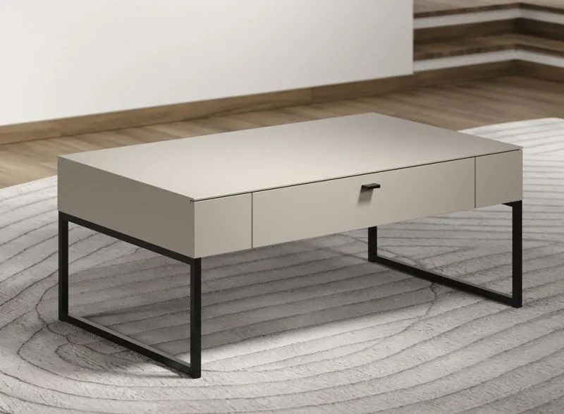 Couchtisch Sao Paulo, Kaschmir Dekor, Griffmulde auf Schublade sichtbar, U-förmige Metallbeine