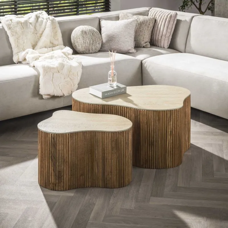 Couchtisch Set Beleto | 2-teilig | Mangoholz massiv | sandfarbe