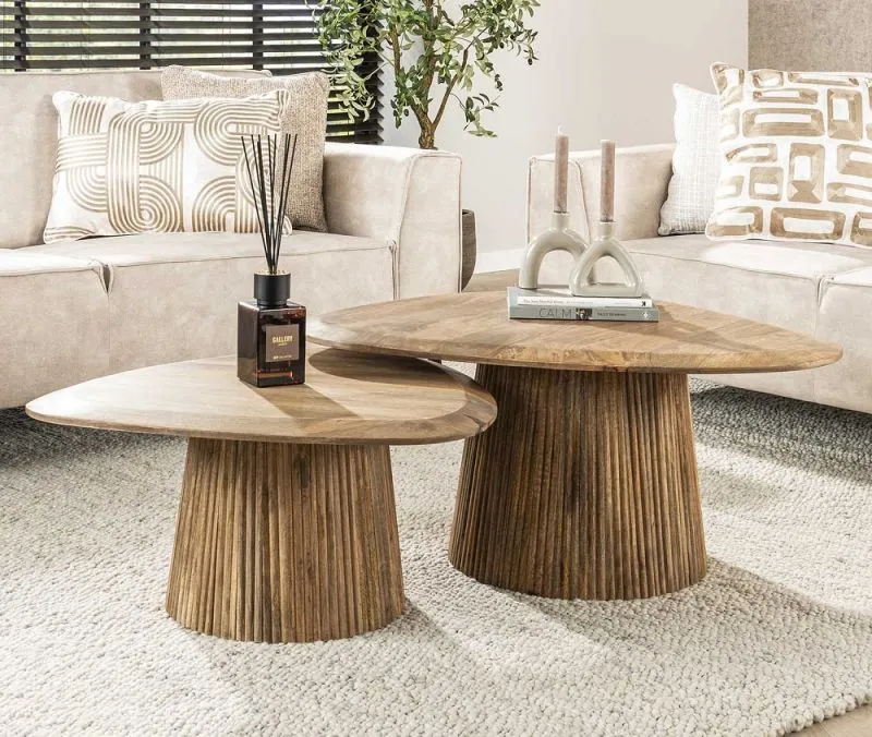 Couchtisch set Board | 2-teilig | Mangoholz massiv | sandfarbe