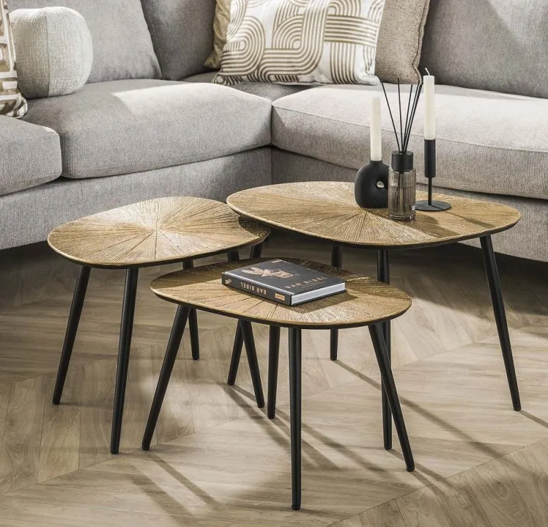 Couchtisch Set Coins | 3-teilig | viereckig | Metall | Bronze Ray