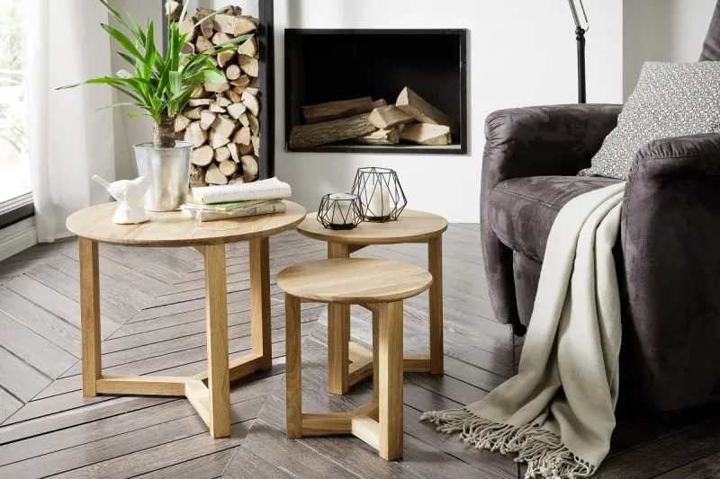 Couchtisch Set Faye | 3-teilig | Asteiche massiv | Ø50/Ø45/Ø32 | Eichefarben