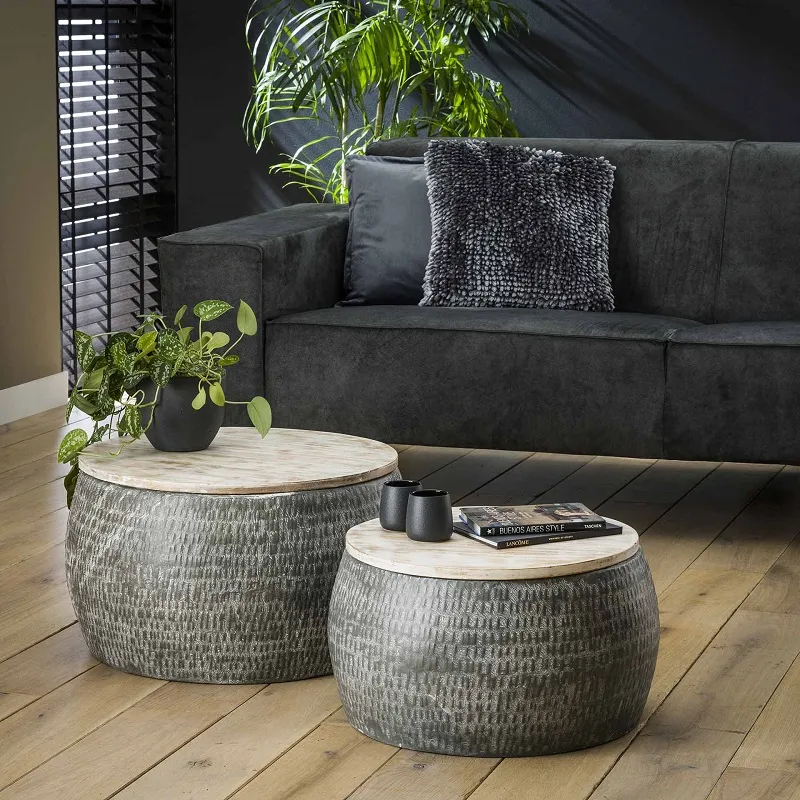 Couchtisch Set Gwen 2-teilig | Ø50/Ø60 | Metall / Holz