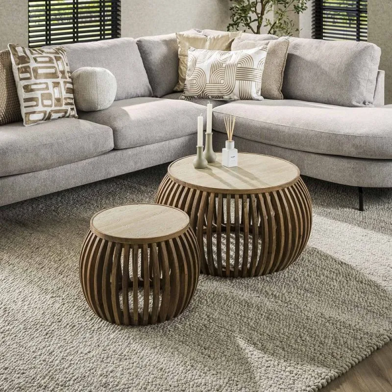 Couchtisch Set Kalia | 2-teilig | Ø50/Ø75 | Mangoholz | Sandfarbe
