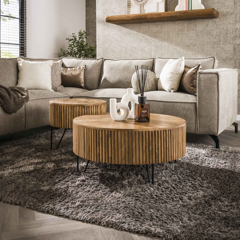 Couchtisch Set Keke 2-teilig | Ø50/Ø80 | Mangoholz massiv | sandfarben