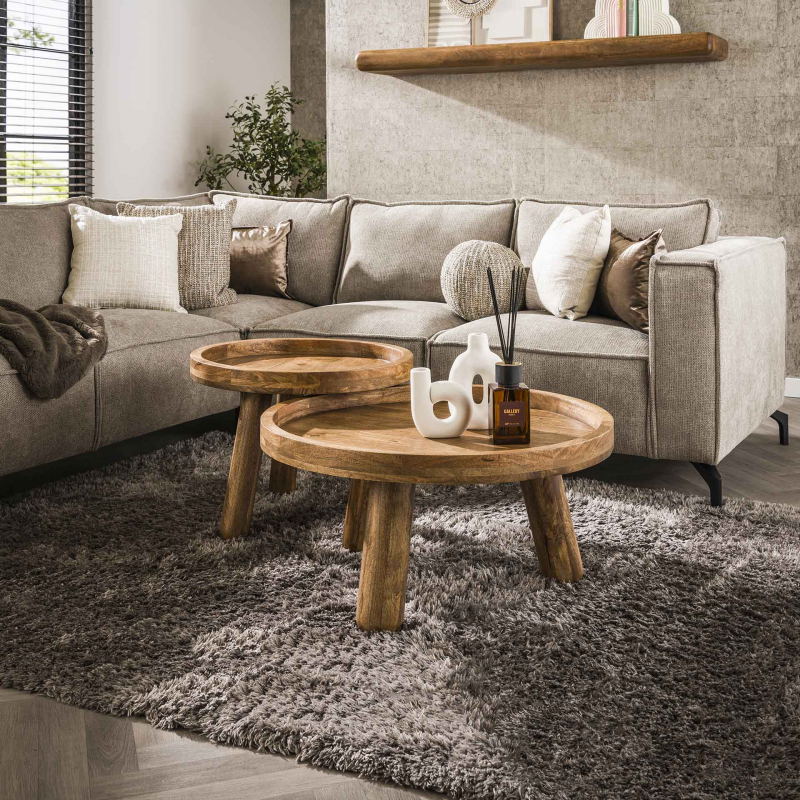 Couchtisch Set Mando | 2-teilig | Ø60/Ø80 | Mangoholz | Sandfarben