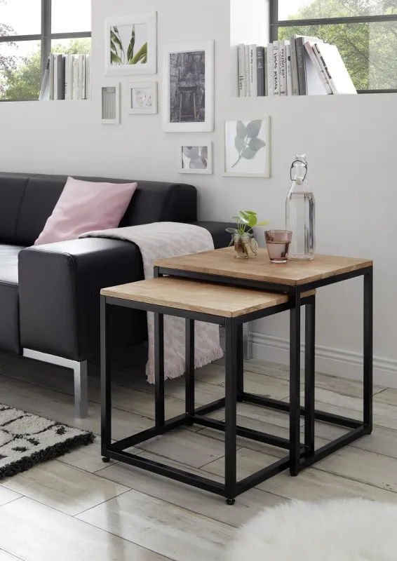 Couchtisch Set Sakura | 2 teilig | Asteiche massiv | mit Metallrahmen | 50/45 | Eiche