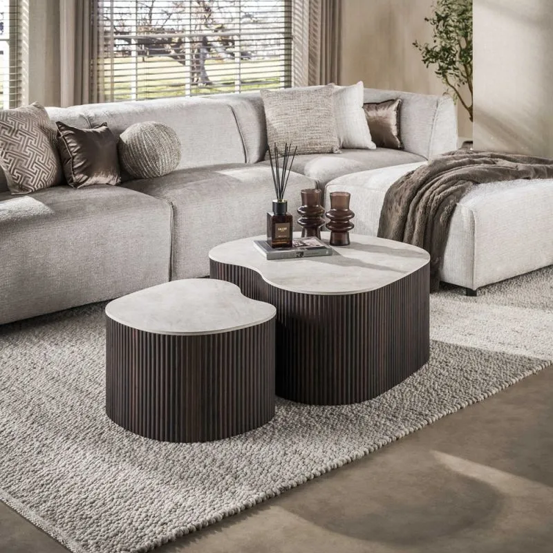 Couchtisch Set Sienna | 2-teilig | geriffelter Sockel | 3D Keramik | Taj Mahal