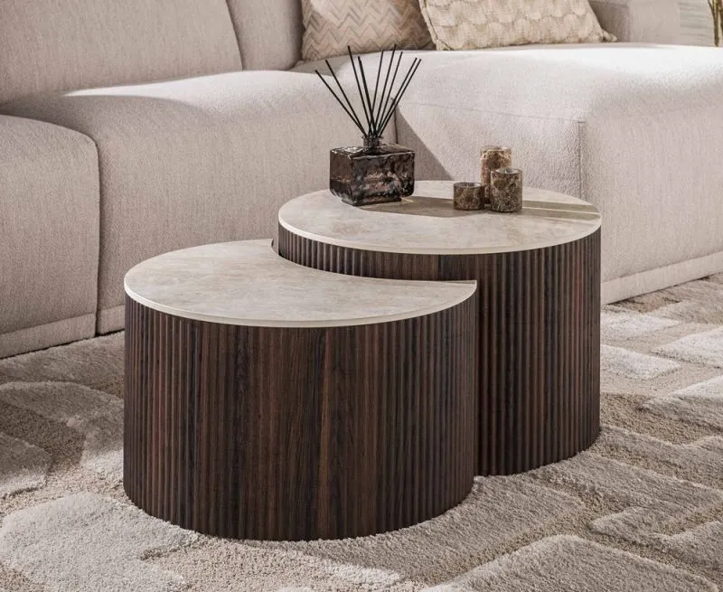 Couchtisch Set Sienna | 2-teilig | halbrund | 3D Keramik | Taj Mahal