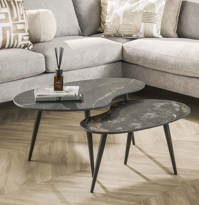 Couchtisch Set Vola | 2-teilig | Nierenform | Keramik | schwarz