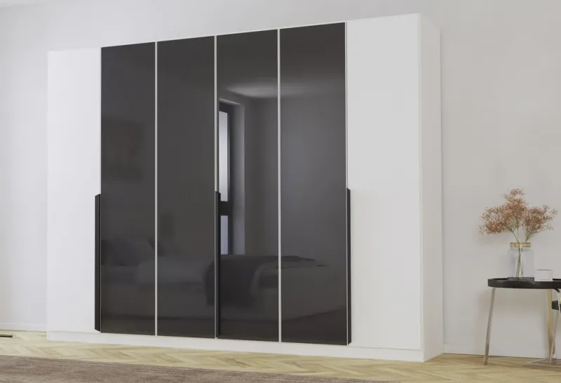 Drehtürenschrank Artemis | mit Glastüren | alpinweiß / basalt grau | 271 x 210 x 54 cm