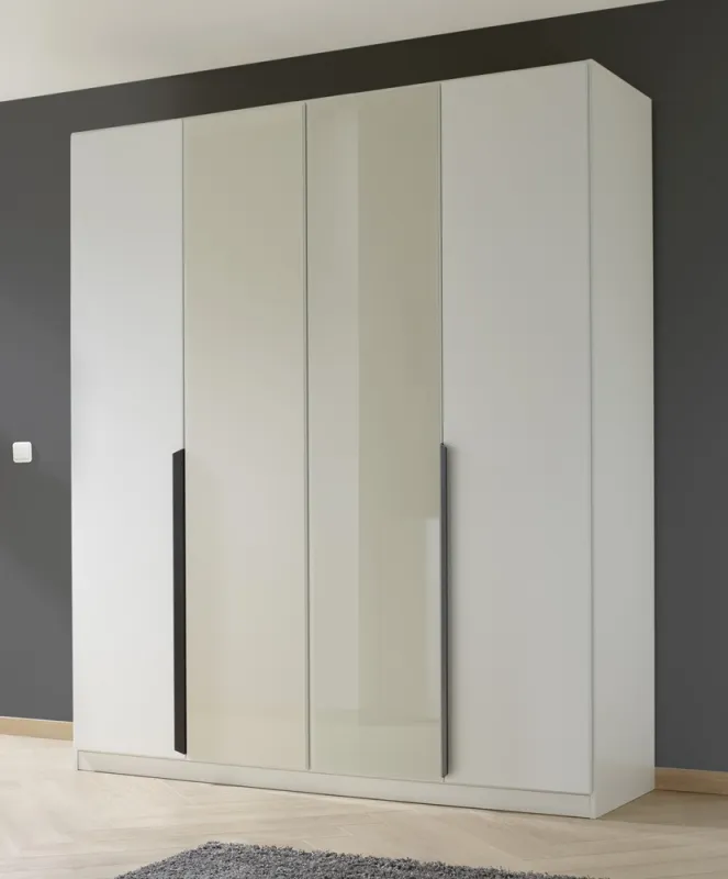 Drehtürenschrank Artemis | mit Glastüren | alpinweiß / champagner | 181 x 210 x 54 cm