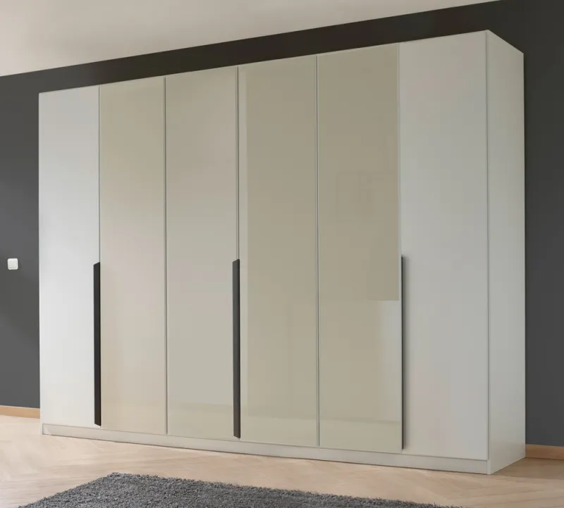 Drehtürenschrank Artemis | mit Glastüren | alpinweiß / champagner | 271 x 210 x 54 cm