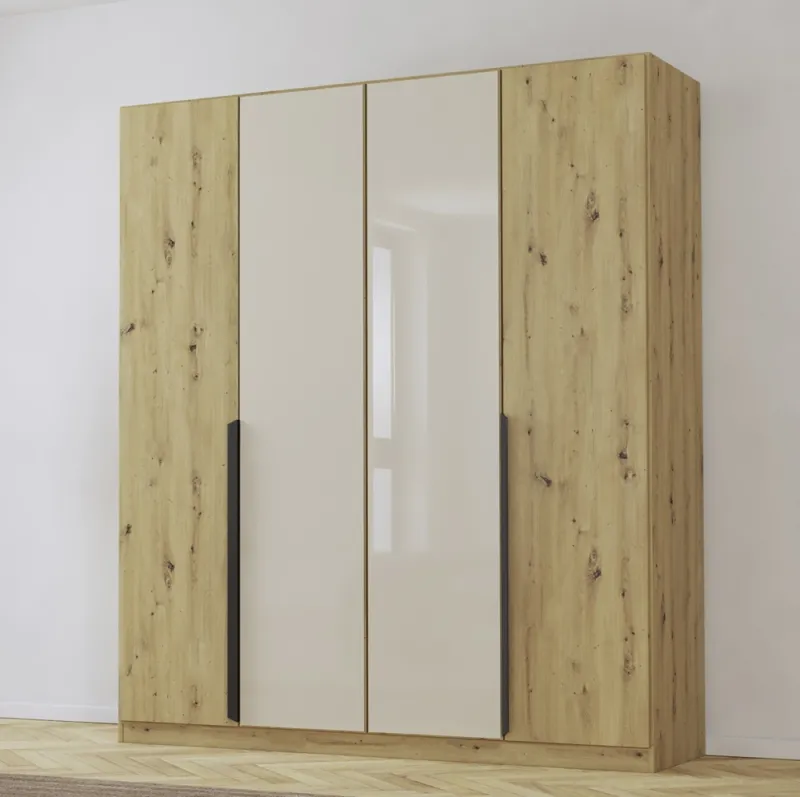 Drehtürenschrank Artemis | mit Glastüren | Eiche Artisan / champagner | 181 x 210 x 54 cm