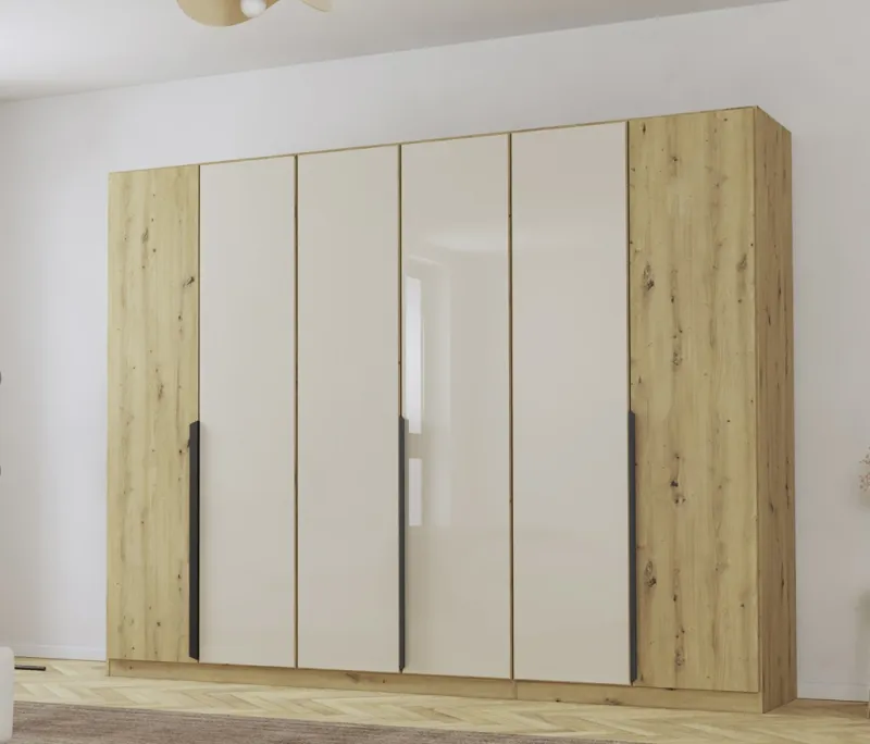 Drehtürenschrank Artemis | mit Glastüren | Eiche Artisan / champagner | 271 x 210 x 54 cm