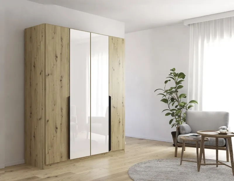 Drehtürenschrank Artemis | mit Glastüren | Eiche Artisan / weiß | 181 x 210 x 54 cm